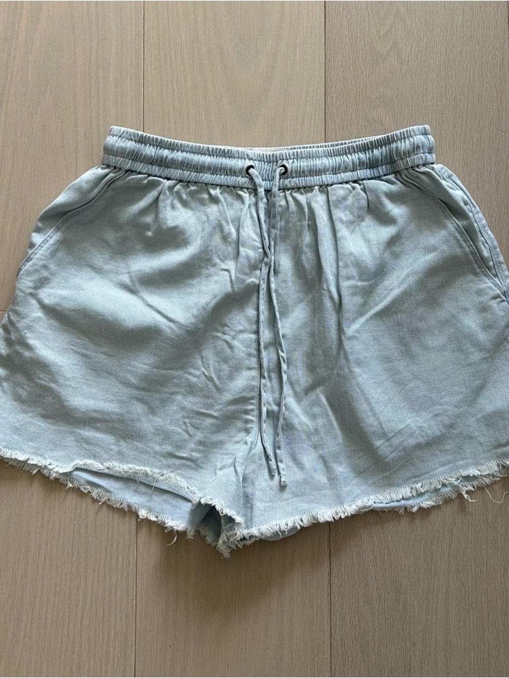 Wilfred Light Blue Drawstring Frayed-Hem Shorts